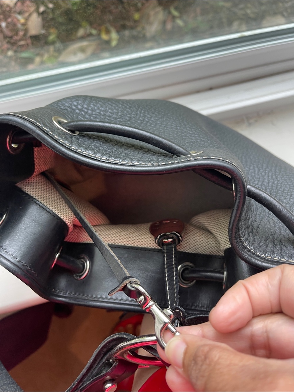 Dooney & Bourke Black Pebble Leather Drawstring Crossbody Bucket Bag - Picture 10 of 11
